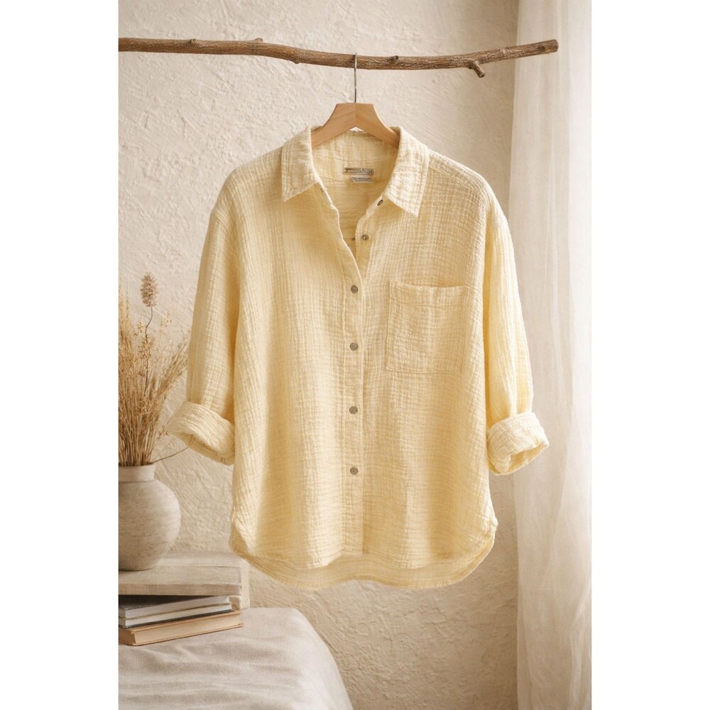 Magaschoni Organic Cotton Gauze Top M Coastal Grandma Minimalist Pastel Yellow